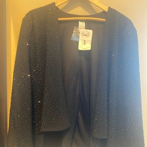 NWT Rhinestone Studded Black Cape Blazer • Large